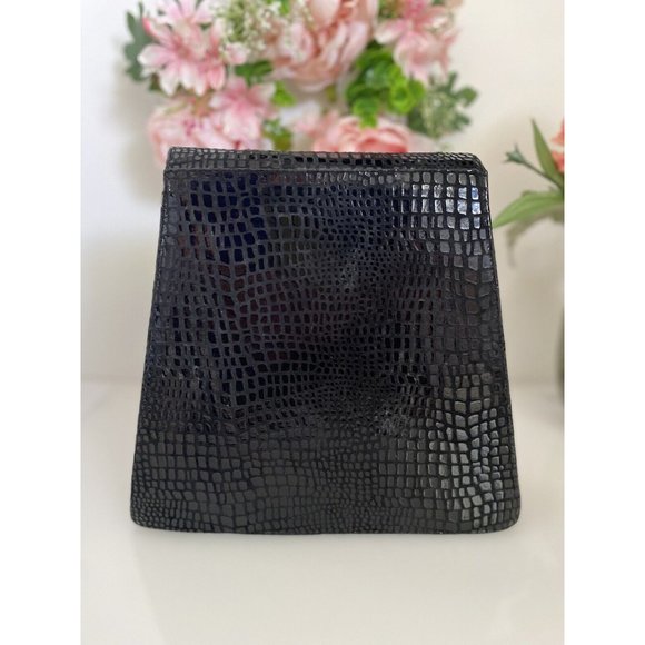 Vintage Costa Blanca Reptile Print Leather Clutch‎ Bag Black Crossbody Metal EUC - Picture 10 of 12